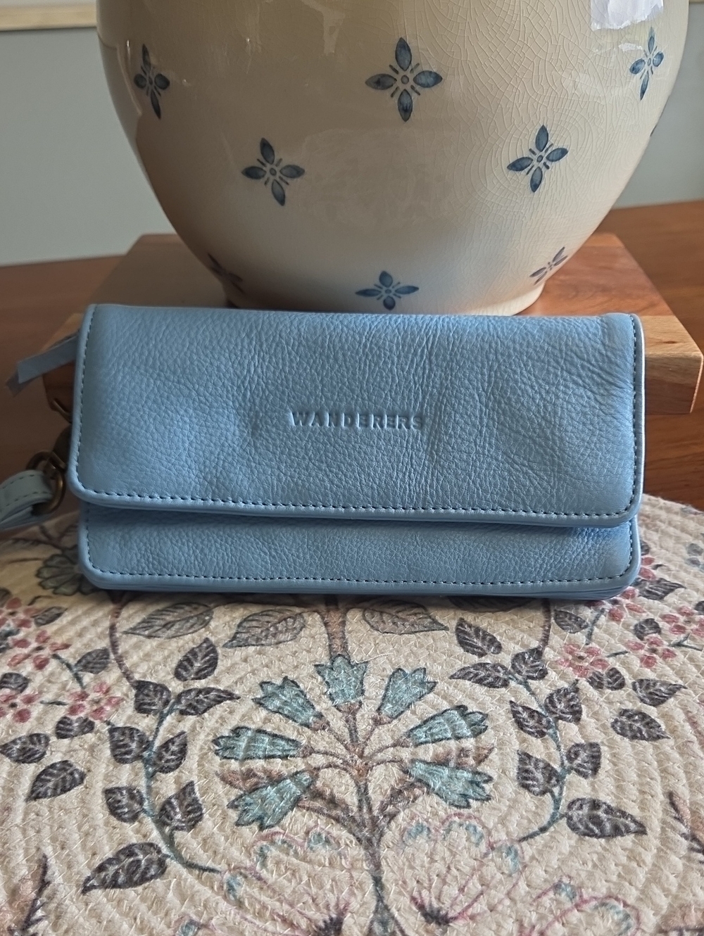 Wanderers Light Blue Leather Wallet Clutch with Wrist Strap